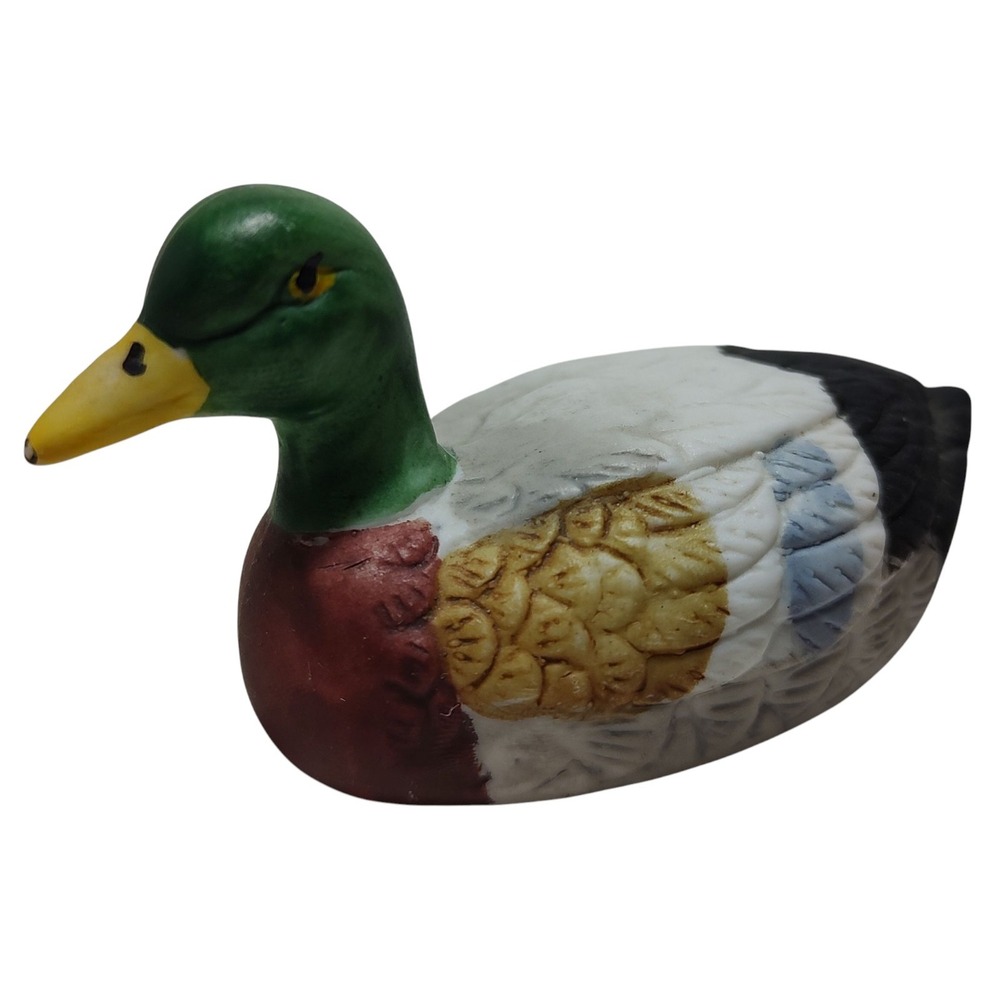Brown Woodland Duck Figurine Bird‎ Multicolors Ceramic Green Head Three Inches